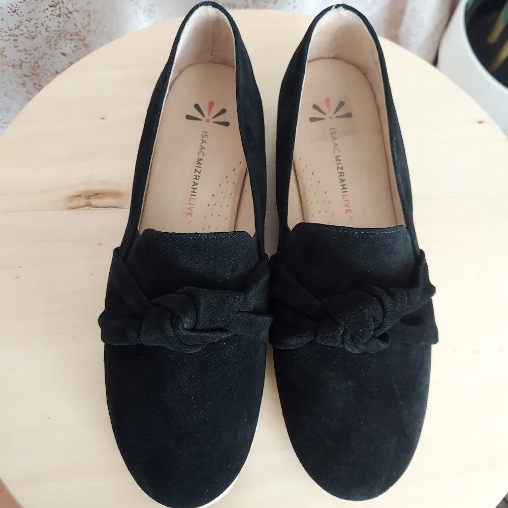 Isaac Mizrahi Live! Knotted Espadrille Black Suede Women's Size 9